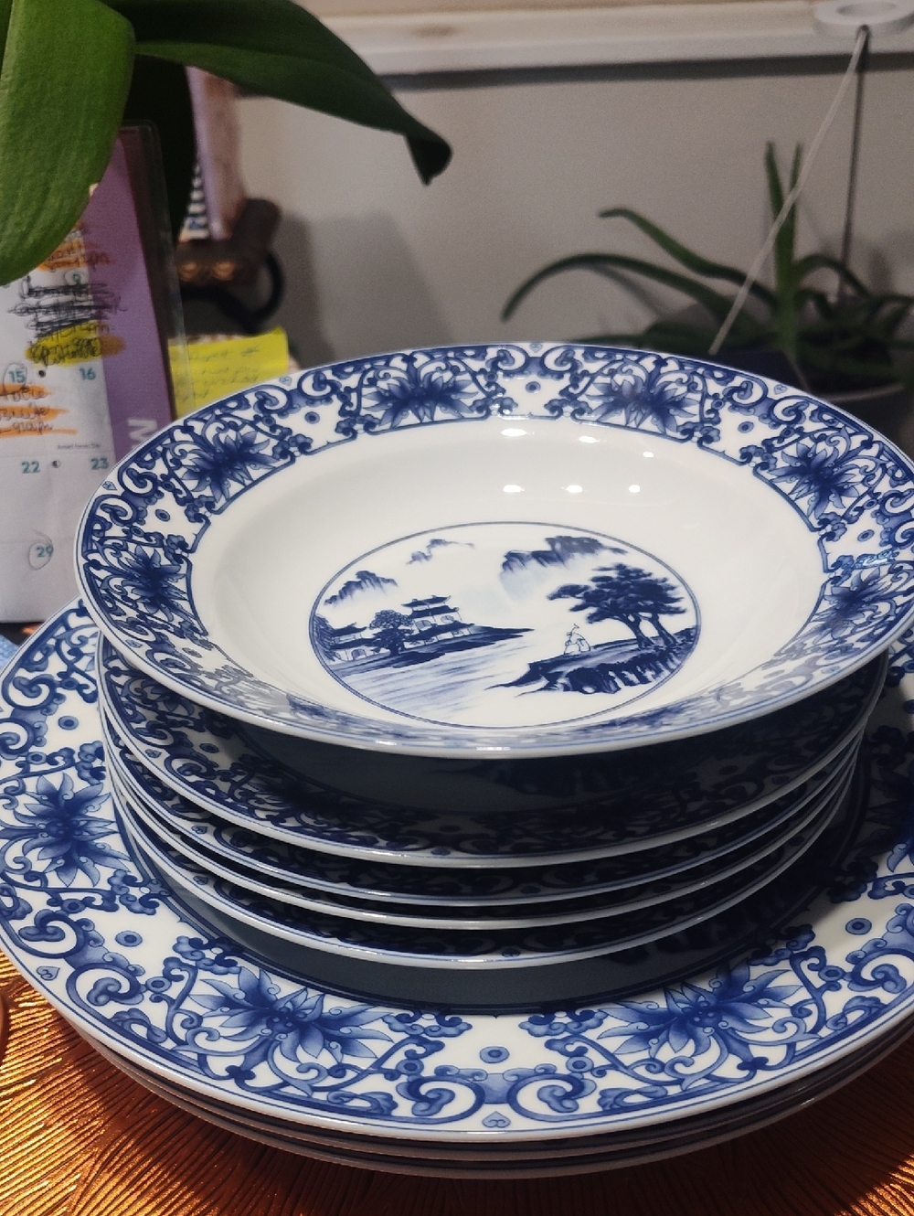 Canton Vintage Blue and White Porcelain Dinner Bowls - Classical Scenic Pattern
